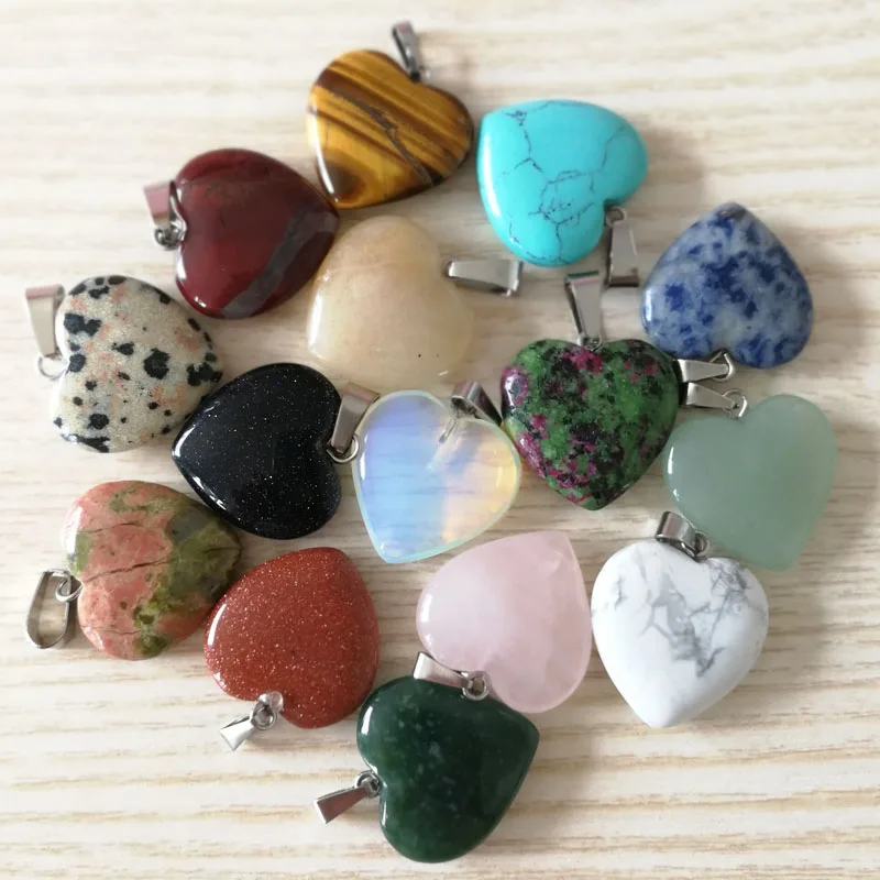 Gemstone Mix 20mm LOVE HEART Pendants Charm For Necklace Jewellery WHOLESALE 10 