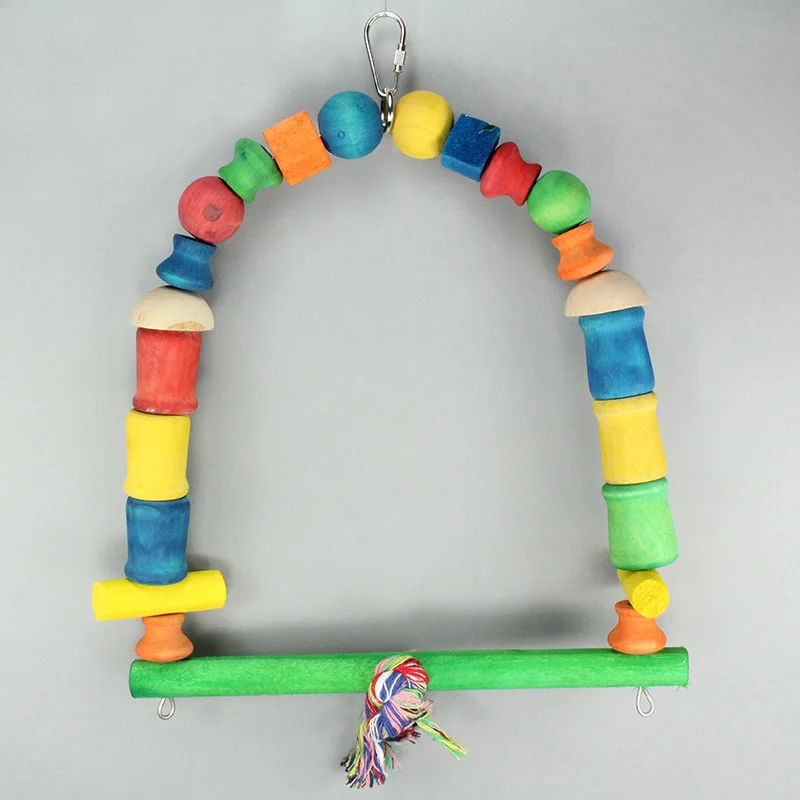 Multicolor Beads Birds Cage Toys Pets Birds Toys Wooden Bird Ladder