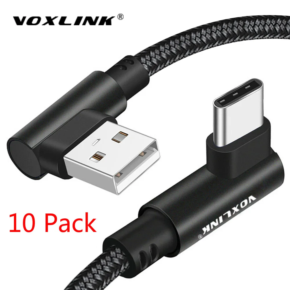 

VOXLINK 10Pack 90Degree USB Type C Fast Charging cable Type-c data Cord Charger usb-c For Samsung S8 S9 Note 9 8 Xiaomi mi8 mi6