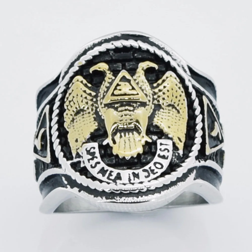 

FANSSTEEL Stainless steel jewelry freemasonry 32 degree double eagle scout scottish rite masonic ring FSR14W08