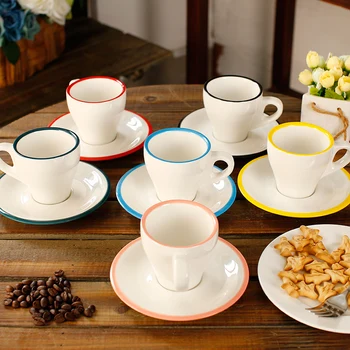 

280ml colorful customized logo thick body tulip ceramic latte cup and saucer for WLAC,ceramic coffee cup saucer in color line