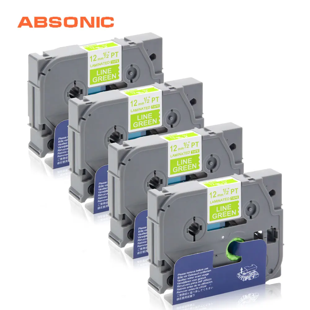 Absonic 4PCS TZe-MQG35 Labeling Ribbon For Labeler Brother P-touch TZe Tape White on Lime Green PT-D210 PT-H110 Tag Printer 12mm |