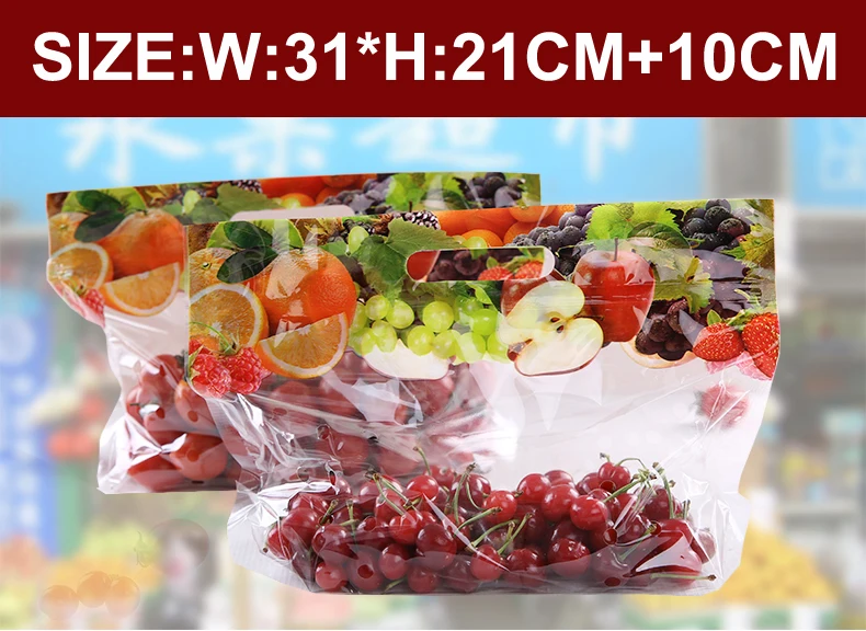 Wholesale 50pcs/lot Good quality Size 31*21cm Top Handle Resealable Fruit packaging bag/fresh