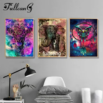 

FULLCANG Full Square Diamond Embroidery Elephant And Eagle Triptych Diy 5D Diamond Painting Cross Stitch Mosaic Animals D926