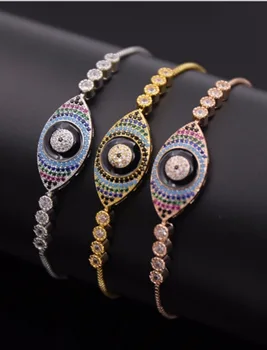 

Rose Gold Color Chain Link Bracelet for Women Ladies Shining AAA Cubic Zircon Crystal adjust evil eye rainbow cz cute bracelet