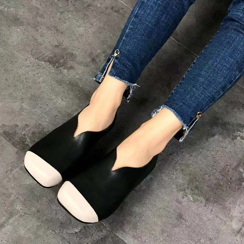 

Women Leather Flats Square Toe Casual Beige Shoes Women Spring 2019 Handmade Genuine Leather Women Loafers Lazy Shoe Comfortable