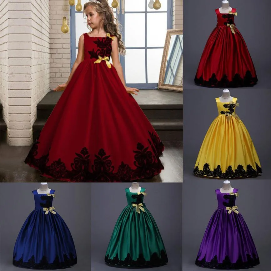 Новогодние костюмы для девочек; платье принцессы с цветочным узором для девочек; Детские вечерние торжественные платья-пачки на свадьбу; Vestidos de novia