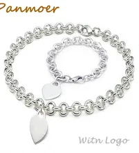 

Promotion hot brand 925 silver heart sharpe necklace & bracelet jewelry set for women T letter design Elegant jewelry