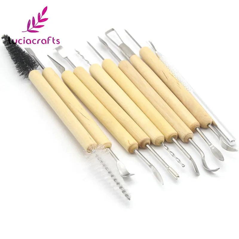 

Lucia crafts Mixed Sizes Wooden Handle Clay Tool Sculpture Modeling Carving Sculpting Tools DIY Handcraft 11pcs/set G1101