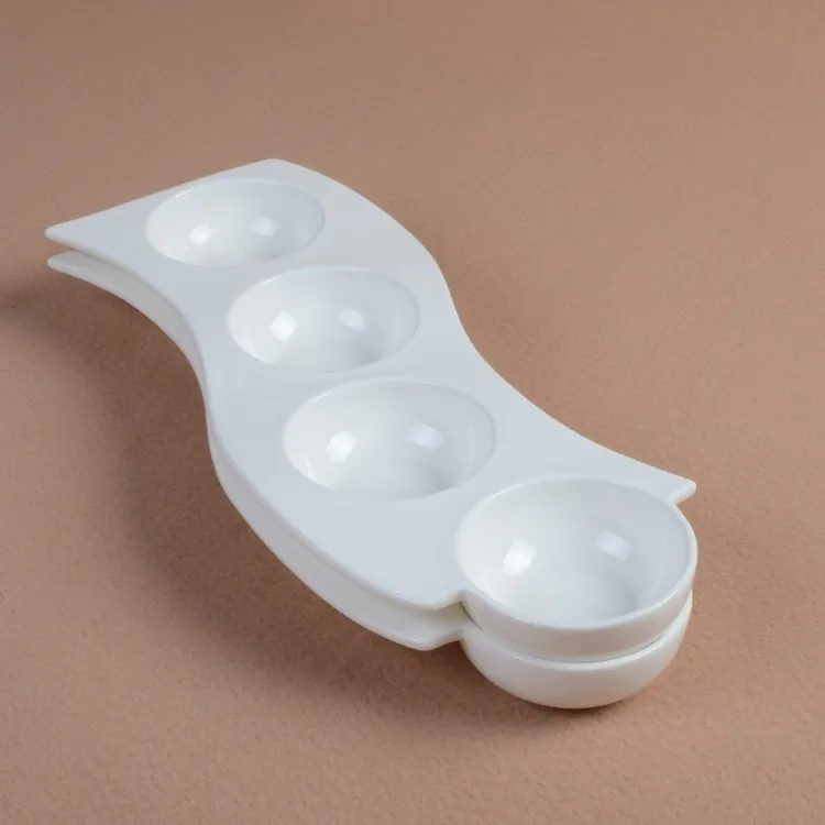 

S Shape Ceramics Four Divisions Serving Dish Decorative Porcelain Partitions Relish Plate Dinnerware for Seasoning and Snack