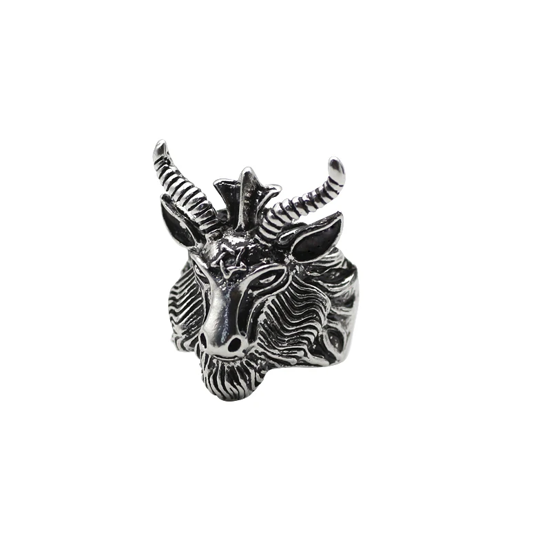 

2019 Punk Goat Rings Men Devil Satan Hexagram Black Sheep Rings Titanium Steel Men Biker Rings Animal Jewelry Dropshipping
