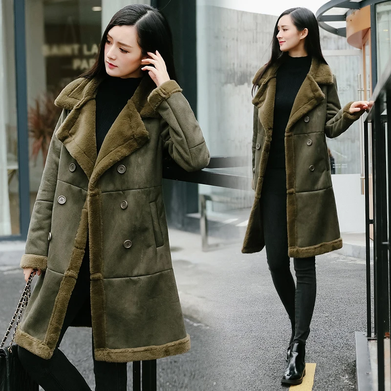 2017 Winter Women Faux Lambs Wool Coat Female Medium Long Thick Warm