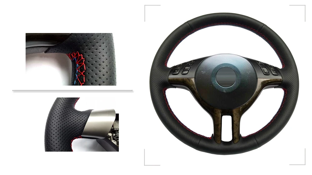 Черный PU Искусственная Кожа DIY ручной прошитой рулевого колеса автомобиля Обложка для BMW E39 E46 325i E53 X5