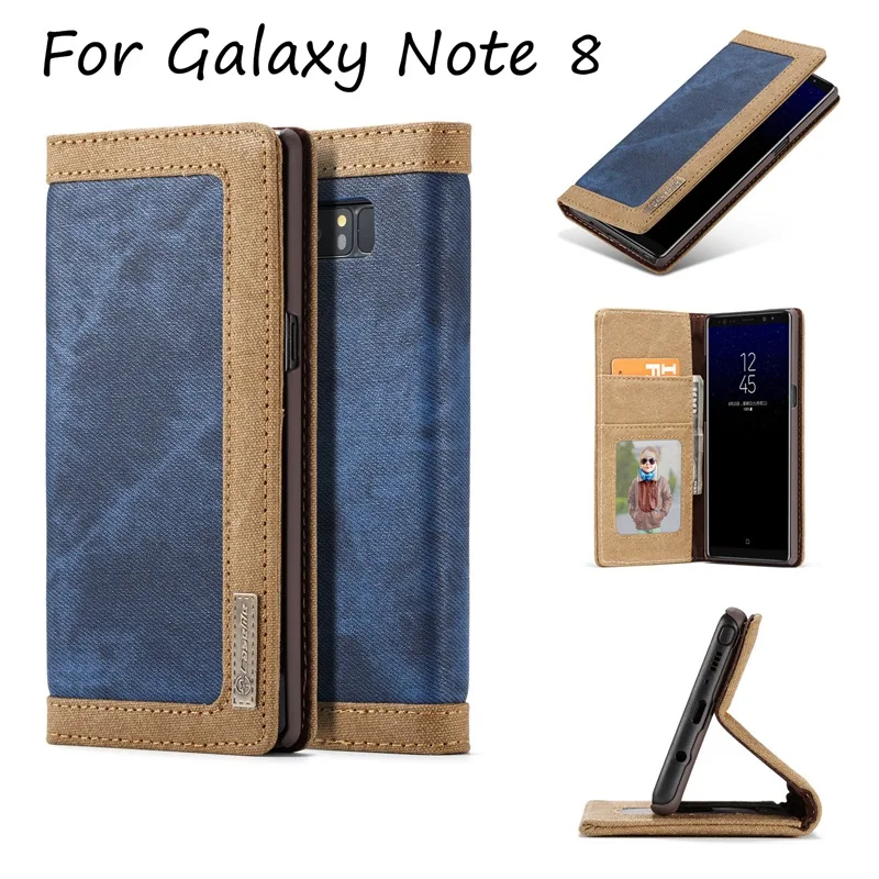 Special Design Jeans+Leather Phone Cover Case For Samsung Galaxy Note 8 Luxury Flip Wallet Cover Card For Samsung Note 8 For Men