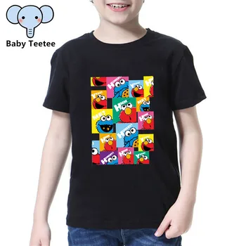 

Children Summer T ShirtSesame Street Cookie Monster and Elmo Short Sleeve T-Shirts Boys Girls Cotton Tops Kids Fashion Tshirt