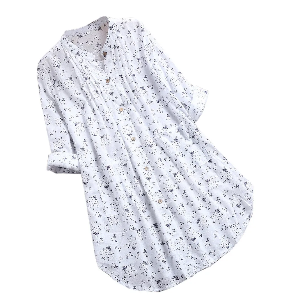 

Womens Blouses V-Neck Pleated Floral Print Long Sleeve Casual Tops Blouse Dames Blouses Lange Mouwen Blusas#5%