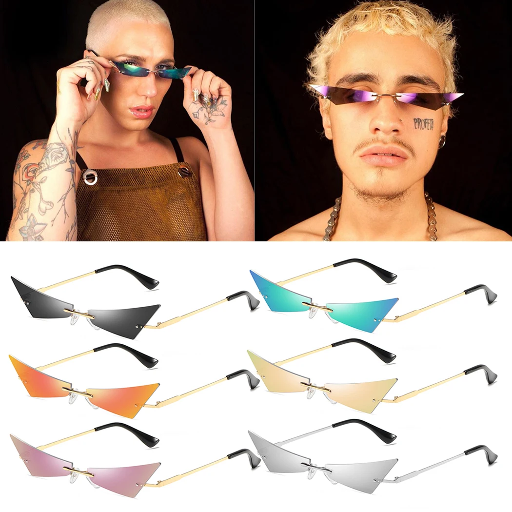 Women Rimless Cat Eye Sunglasses Ladies Hip Hop Shades Vintage Narrow Triangle Cateyes Sunglass UV400 Cateye Sunglass Eyewear