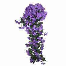 Фиолетовый Искусственный букет ротанга лоза оставьте проекта мягкие-настенный висит цветок трубопровода декоративный цветок