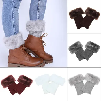 

New Women Warmer Crochet Knitted Leg Socks Soft Faux Fur Boots Cuff Shoes Cover