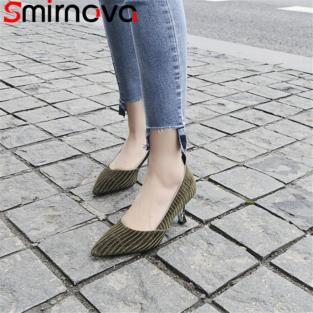 

Smirnova fashion pointed toe shallow pumps women shoes 2018 spring autumn shoes woman leather inside high heels shoes