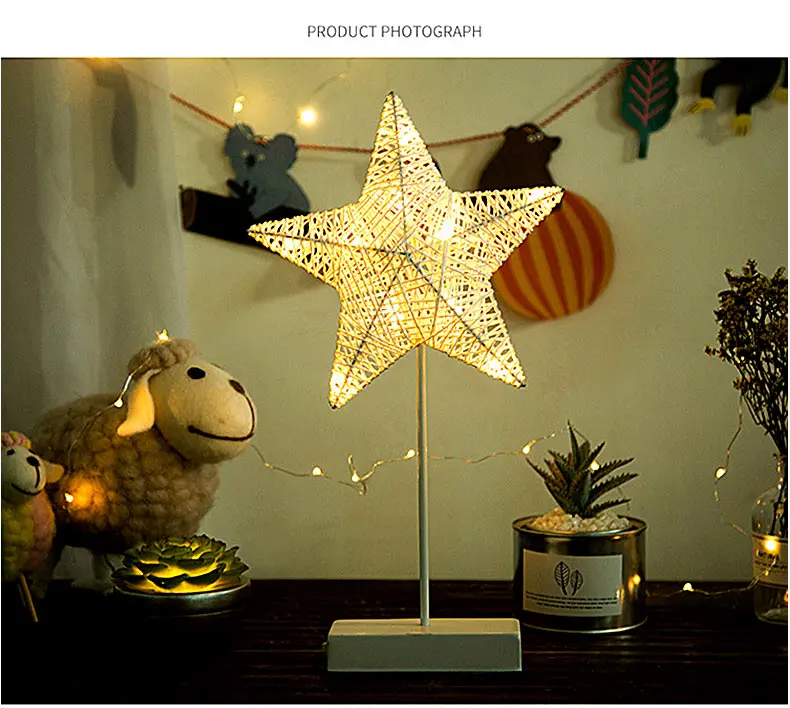 Night Table Lamp Hand-Crafted 40 cm LED Night Light Star Heart Love Shaped Lamp Battery Powered Girls Room Decorative New Year (4)