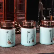 Китайский стиль чайницах чай может Керамика Мини Портативный celadon запечатаны олова для хранения чая jar