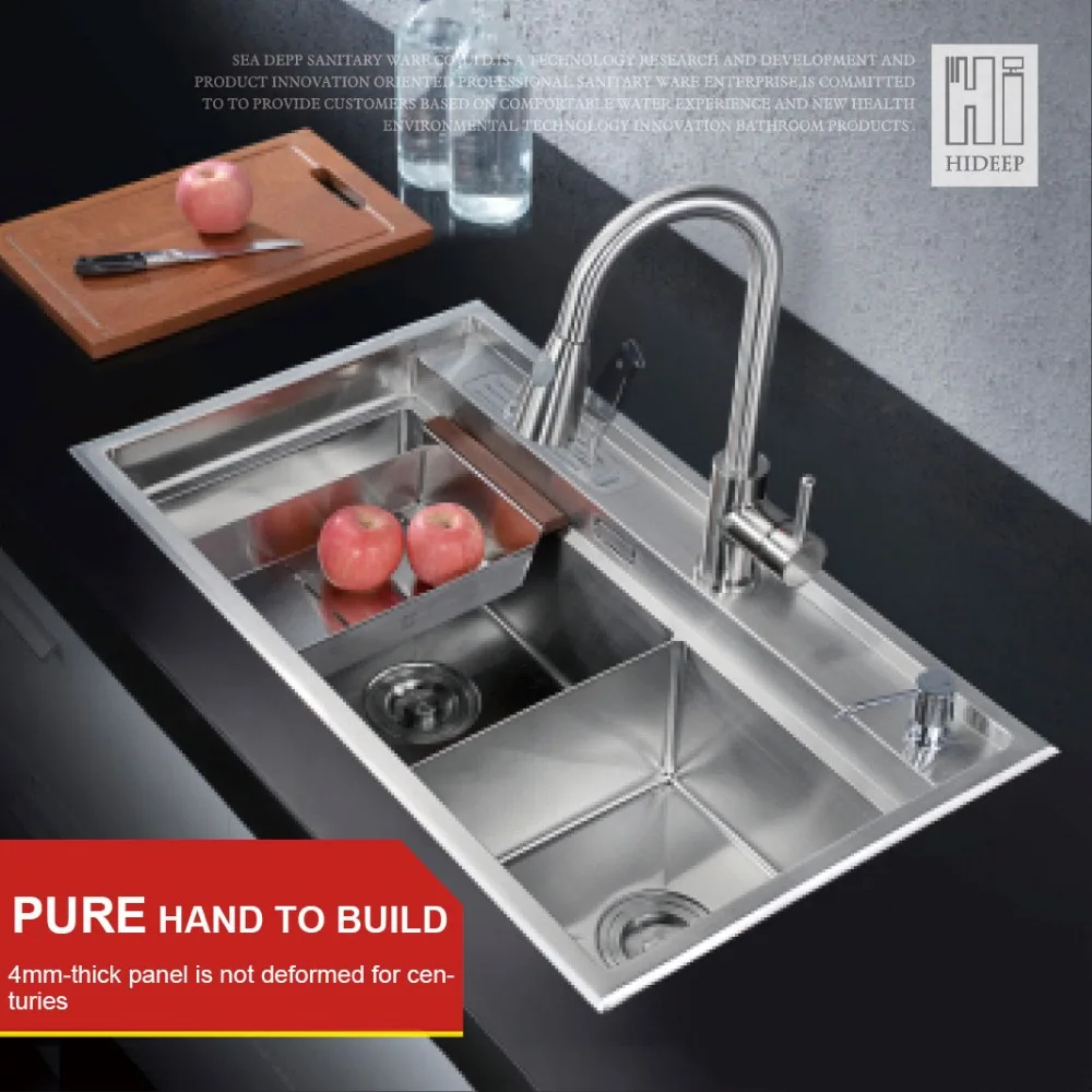 

HIDEEP Kitchen Sink Vessel Set With Faucet Double Sinks Kitchen Sink Under Mount Kitchen Washing Vanity SUS304 Stainless Steel