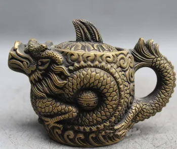 

13cm Collect China Old brass Handmade Dragon Phoenix Pot Teapot Flagon Jug Jar