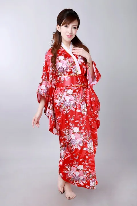 Многоцветное японское женское шелковое атласное кимоно юката с Obi винтажное вечернее платье для выступлений платье для танцев цветочное один размер B-035 - Цвет: Style E