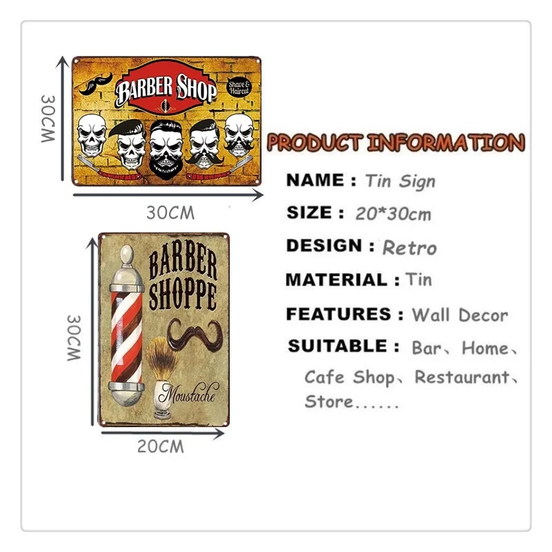 Decoración del hogar de la pared de la tienda del Bar de la cafetería Cartel de la placa de Metal del signo de la lata de la tienda de barbería Decoración del hogar de la pared de la tienda del Bar de la cafetería Cartel de la placa de Metal del signo de la lata de la tienda de barbería