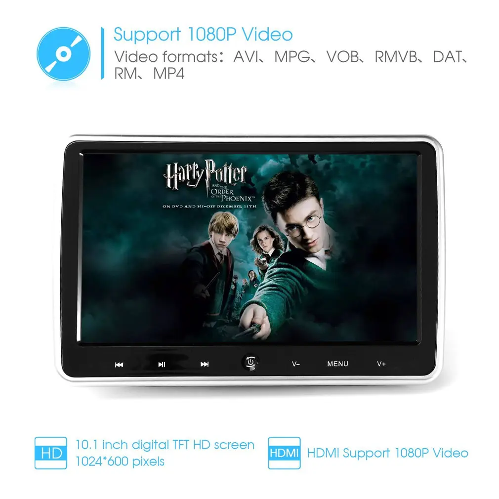 

10.1 Inch Ultra-thin Car Headrest DVD Player 1024 * 600 With Remote Control Power-off Memory Function OSD Display