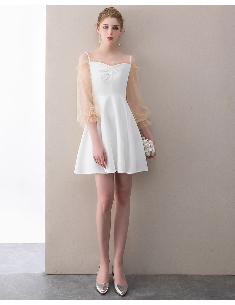 Короткие платья для выпускного вечера белый Русалочка длиной до колена Вечеринка платья одежда с длинным рукавом Vestido De Formatura Longo