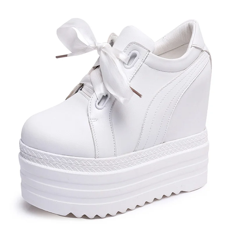 Новинка весны Для женщин туфли на высоком каблуке 14 см на высоком каблуке повседневная обувь на танкетке женская обувь на платформе; женская обувь; летние, визуально увеличивающая рост; белые женские туфли-лодочки - Цвет: Белый