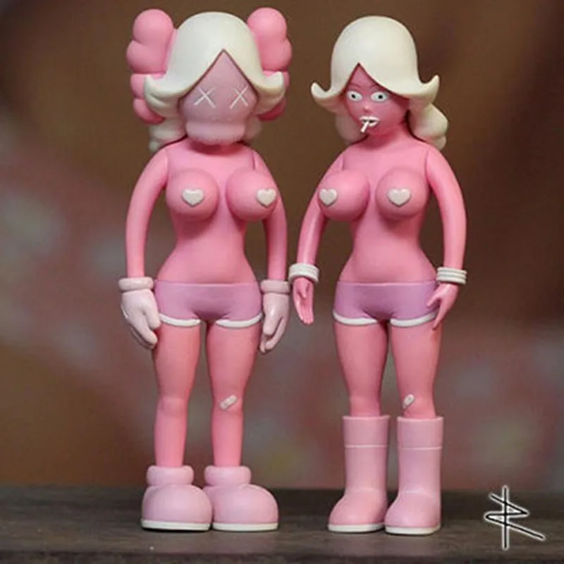 

16inch Originalfake KAWS REAS THE TWINS MONO Sisters Street art VINYL Action Figure Collectible Model Medicom Toy Box Y9