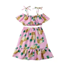 Одежда для маленьких девочек; одежда с открытыми плечами и ананасом; джинсовая рубашка; топы; комплекты с платьем-пачкой