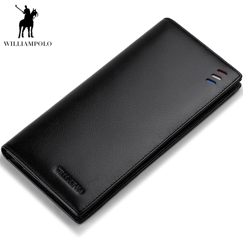 

WILLIAMPOLO Luxury Genuine Leather Men Wallet Business Long Purses Clutch Bag Mens Handbag ID Credit Card Holder PL270