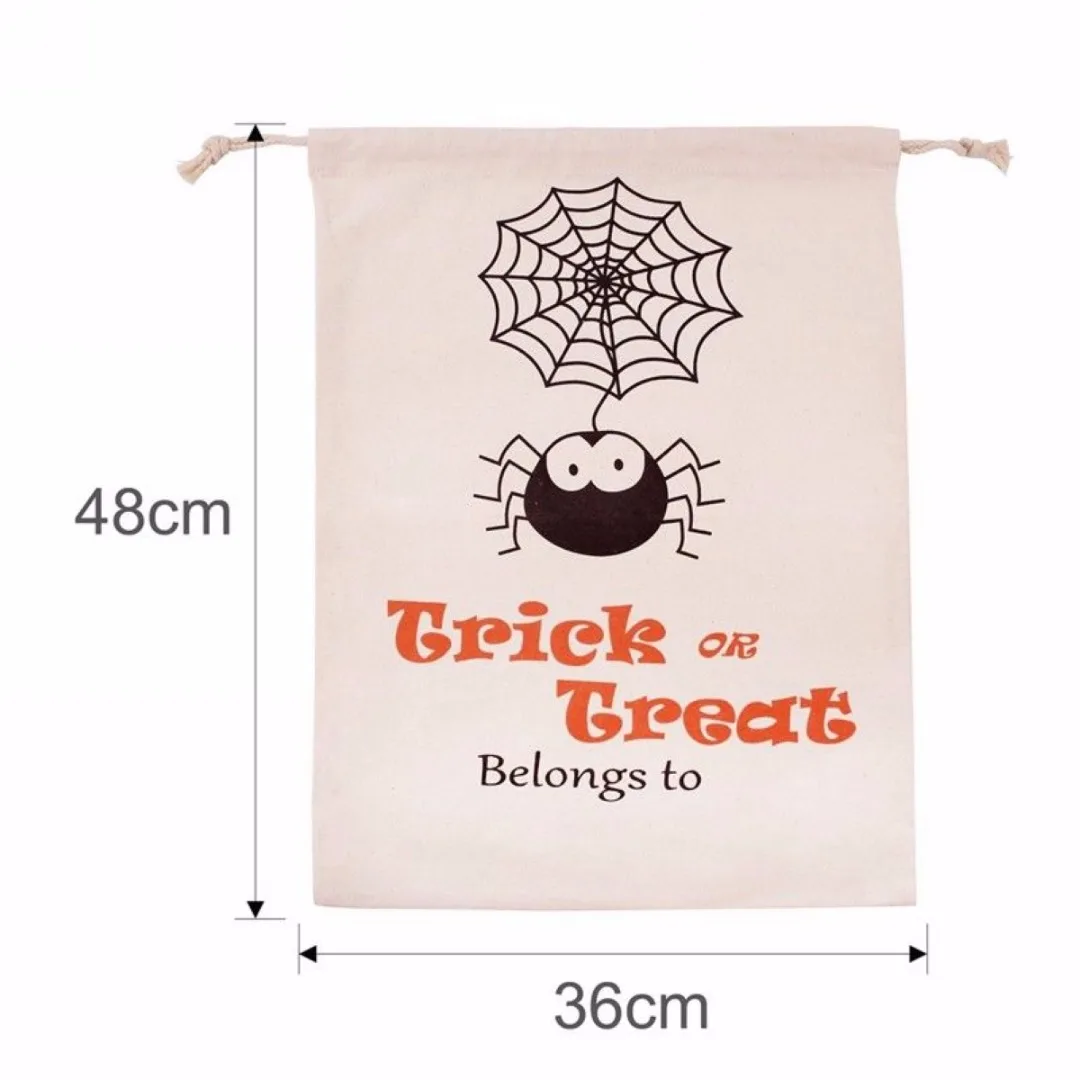 1pc Halloween Pumpkin Spider Canvas Bag Beam Port Drawstring Sack Candy Gift Bag New