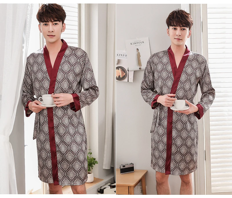 Silk Robes Men Nightgown Dressing Gown  (26)