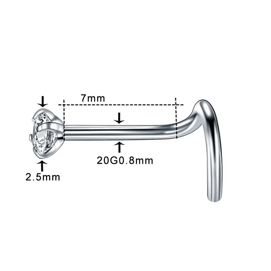 1 шт 20 г стальные зубцы CZ нос винт кольца Nariz серьги ноздри пирсинг опал твист изогнутый бар драгоценный камень Носовая кость кольца шпильки ювелирные изделия - Окраска металла: Style21
