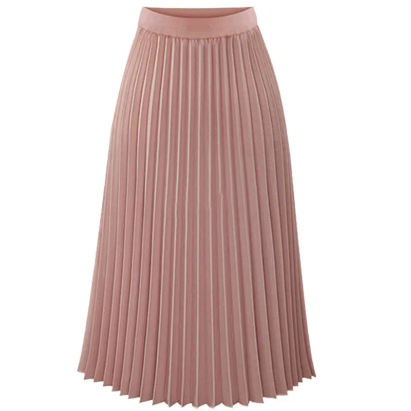 Женская Весенняя летняя шифоновая повседневная юбка плиссированная узкая юбка до середины икры DQ45 - Цвет: Розовый