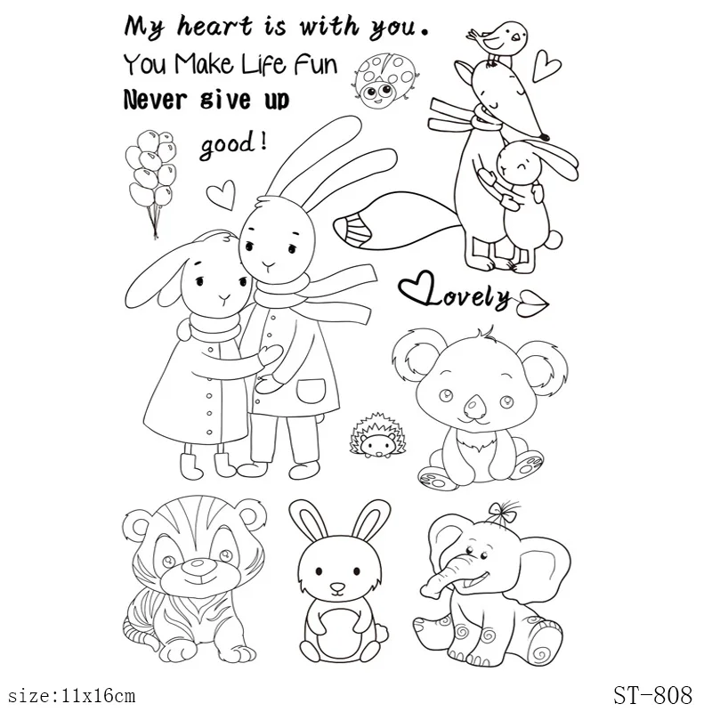 

AZSG Cartoon Lovely Rabbit/Bear/Tiger Clear Stamps/Seals For DIY Scrapbooking/Card Making/Album Decorative Silicone Stamp Crafts