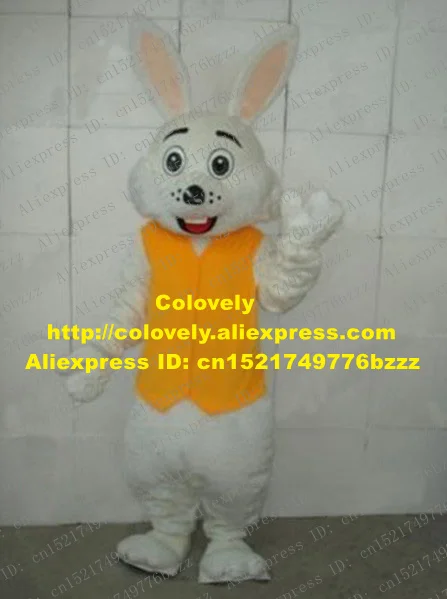 Smart White Rabbit Mascot Costume Mascotte Bunny Lepus Jackrabbit Hare Adult With Long Orange Ears Black Eyes No.2010 Free Ship |