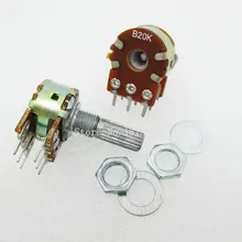 5PCS/LOT B20K 20K OHM WH148 6Pin Linear Dual Rotary Potentiometer Pots Shaft 20MM With Nuts And Shim