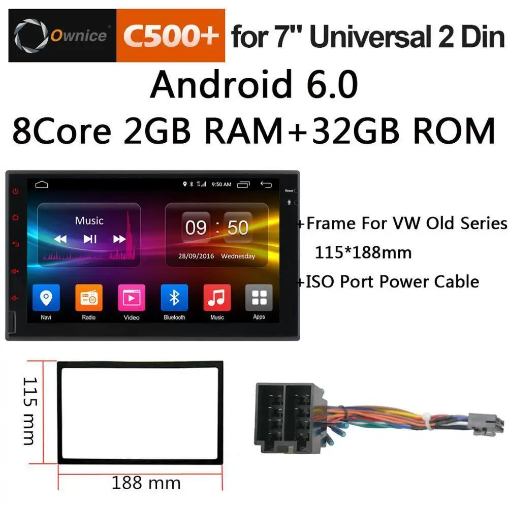 Ownice C500 G10 Octa 8 Core Android головное устройство Поддержка 4 аппарат не привязан к оператору сотовой связи сим сети автомобиля gps 2 din универсальный автомобильный Радио dvd мультимедиа плеер - Цвет: G VW ISO Cable Frame