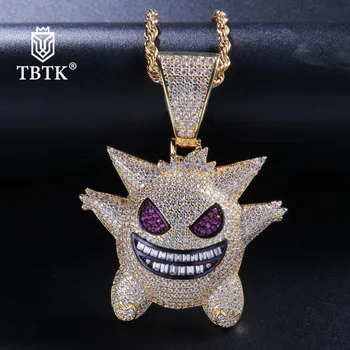

TBTK Full Rhinestones Small Ghost Model Purple Gengar Pocket Elf Pendant Rose Gold Jewelry Metal Necklace Male Chain On Sale