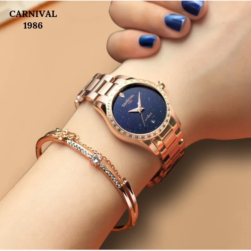 High End Automatic Watch Wowen CARNIVAL Luxury Rose Mechanical watches Women Calendar Sapphire