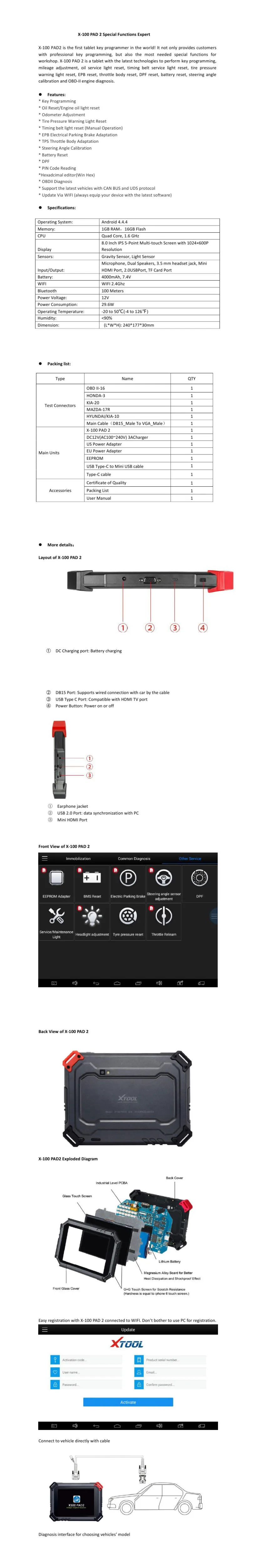 Акция 2017 XTOOL X100 PAD2 OBD2 Авто ключевой программист коррекции одометра инструмент код ридер автомобильный диагностический инструмент со