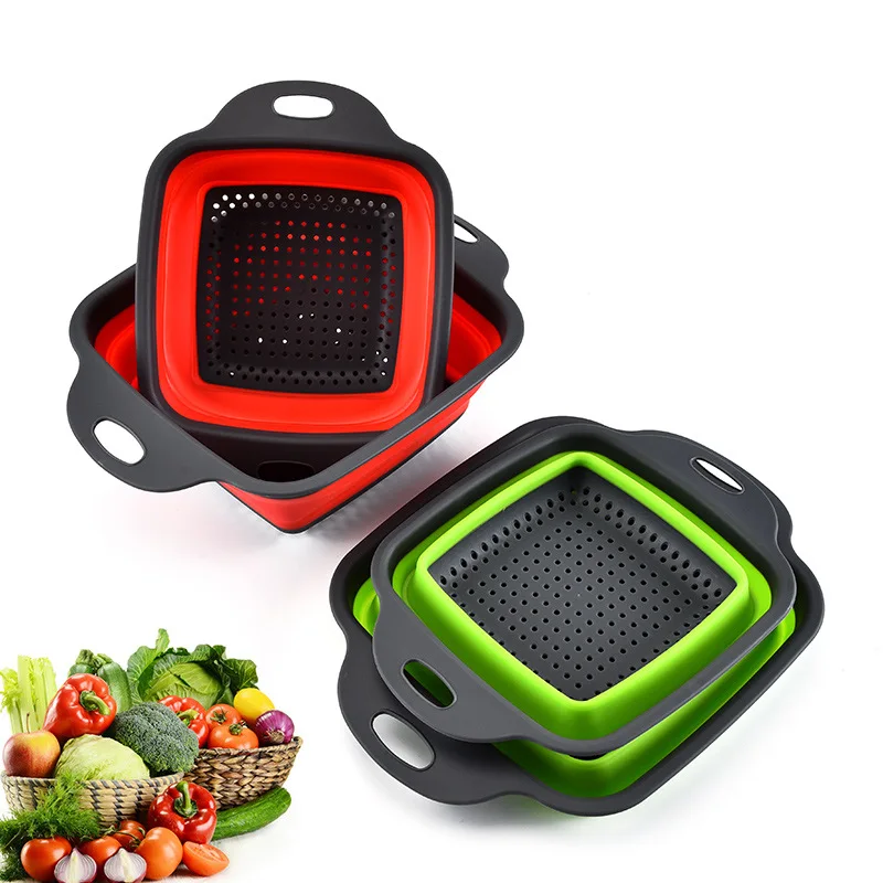 

2Pcs/set Silicone Foldable Fruit Vegetable Washing Basket Portable Colander Strainer Collapsible Drainer Kitchen Cooking Tools