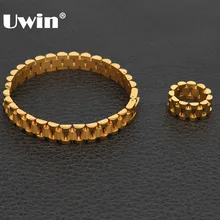 Uwin 10 мм браслет звено браслет и 10 мм 8-12 регулируемый размер кольцо из нержавеющей стали серебро золото цвет браслеты/Кольца Набор