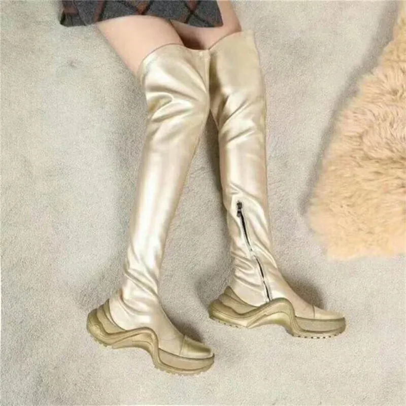 Le Cuisse Slouch Bout As Sneaker Sexy Slim Rond Décontractées 2018 Mode Femmes Nouveau Haute Plat Zipper as De Up Chaussures Pic Sur Bottes Avec Pic Genou RvHwqX